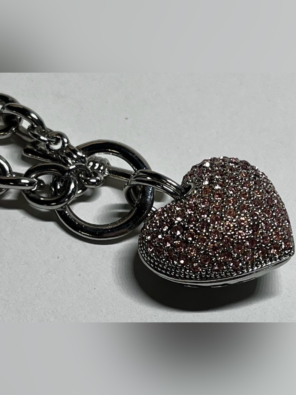 Silver Chain Necklace with Pink Pave Heart Pendant - Picture 1 of 5